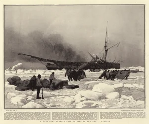 Ein norwegisches Robbenschiff brennt in der Arktis